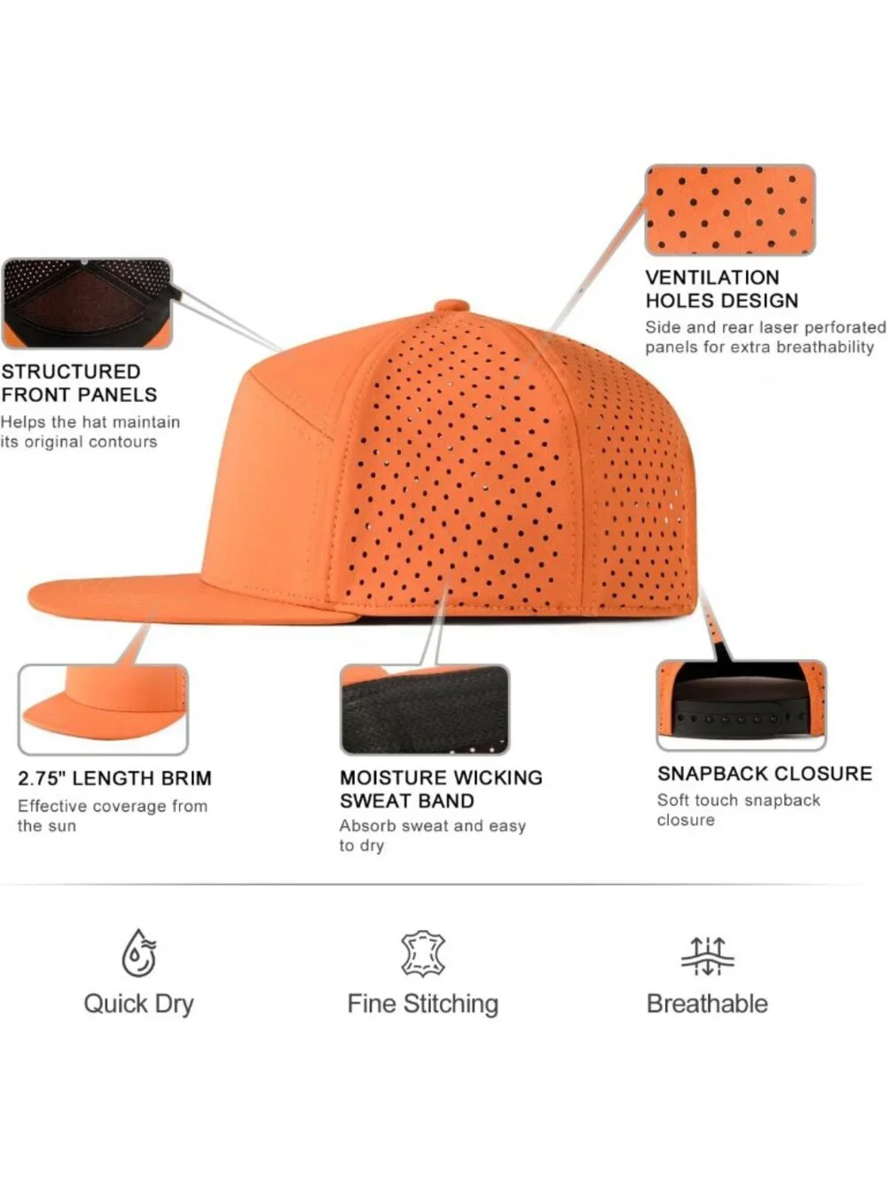 Men's Laser Mesh Snapback Baseball Cap | Adjustable, Lightweight, Breathable